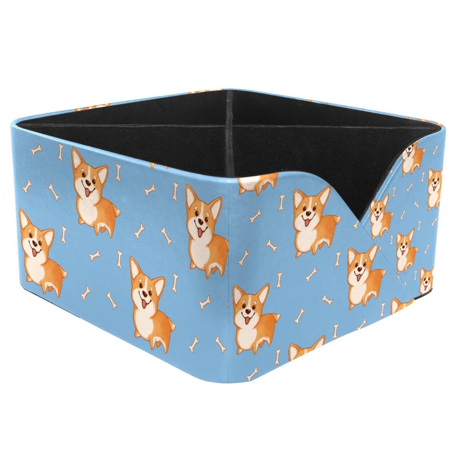 KengjuTesu Cute Smiling Welsh Corgi Dog Bones Pattern Desktop Organizer Pen Holder, Rectangular Pencil Cup for Office, Study and Makeup Stations