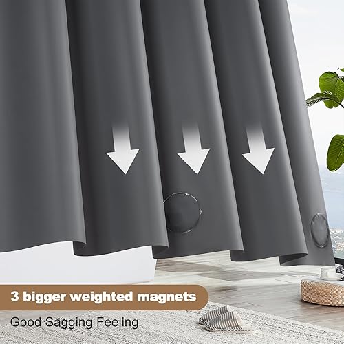 Miniatura 4 de UFRIDAY Cortina de ducha de PEVA de alta calidad gris oscuro, 72 x 72 pulgadas, cortina de ducha resistente con 3 imanes pesados, cortinas de ducha