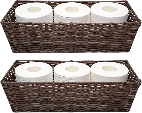 GIB - Cestas de almacenamiento de papel higiénico de mimbre para baño, parte trasera del tanque de inodoro, bandeja organizadora, pequeña cesta