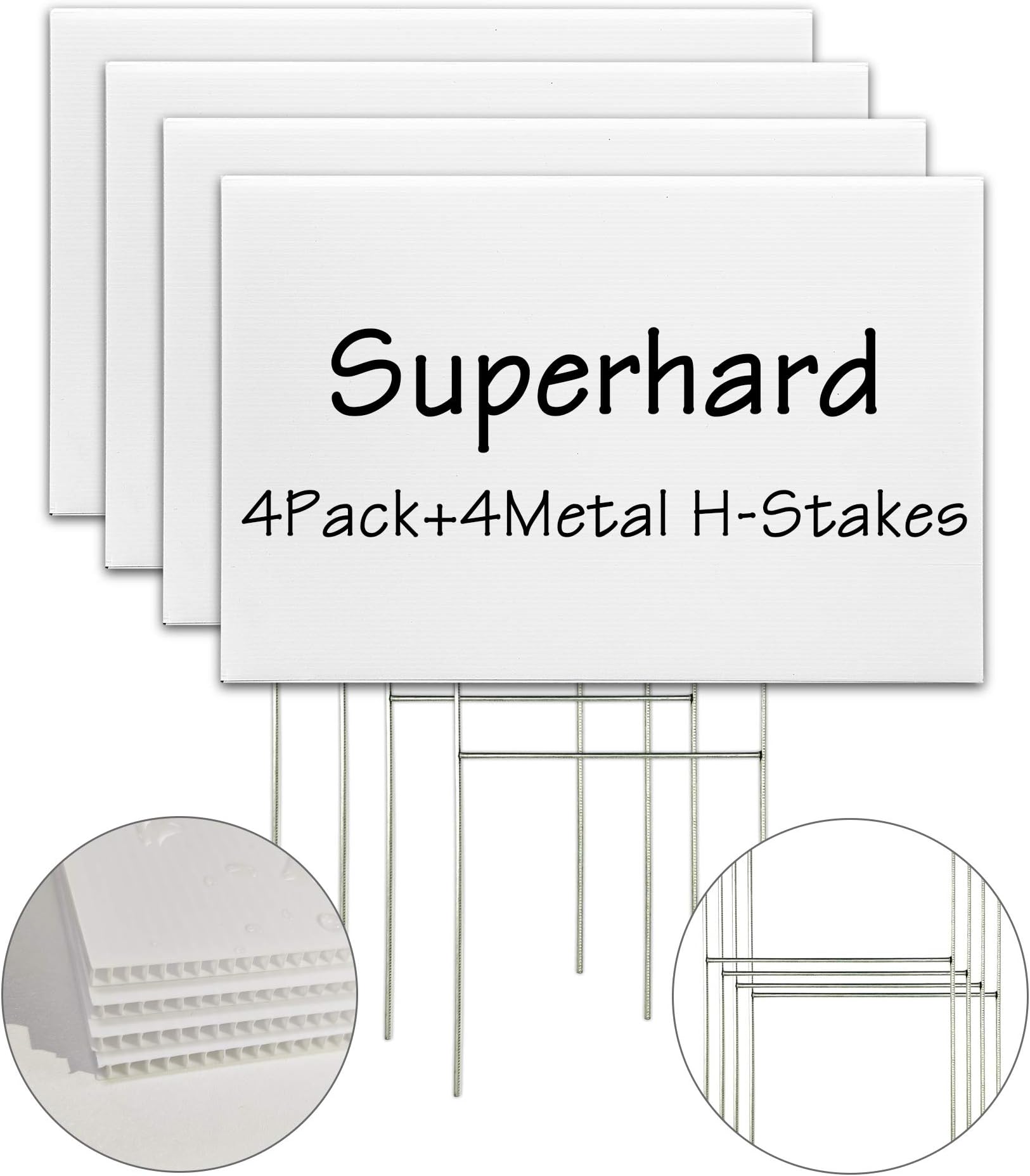 Blank Yard Lawn Signs, 4 Pack 18 x 12 Inches White Plastic For Happy Birthday,Garage Sale, Rent, Guidepost Decorations, Blank Lawn Signs With Stakes