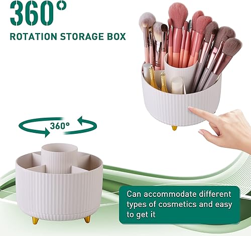Miniatura 2 de FIREEYE Organizador de brochas de maquillaje soporte giratorio de 360 accesorios de escritorio 5 ranuras para brochas de maquillaje soporte de