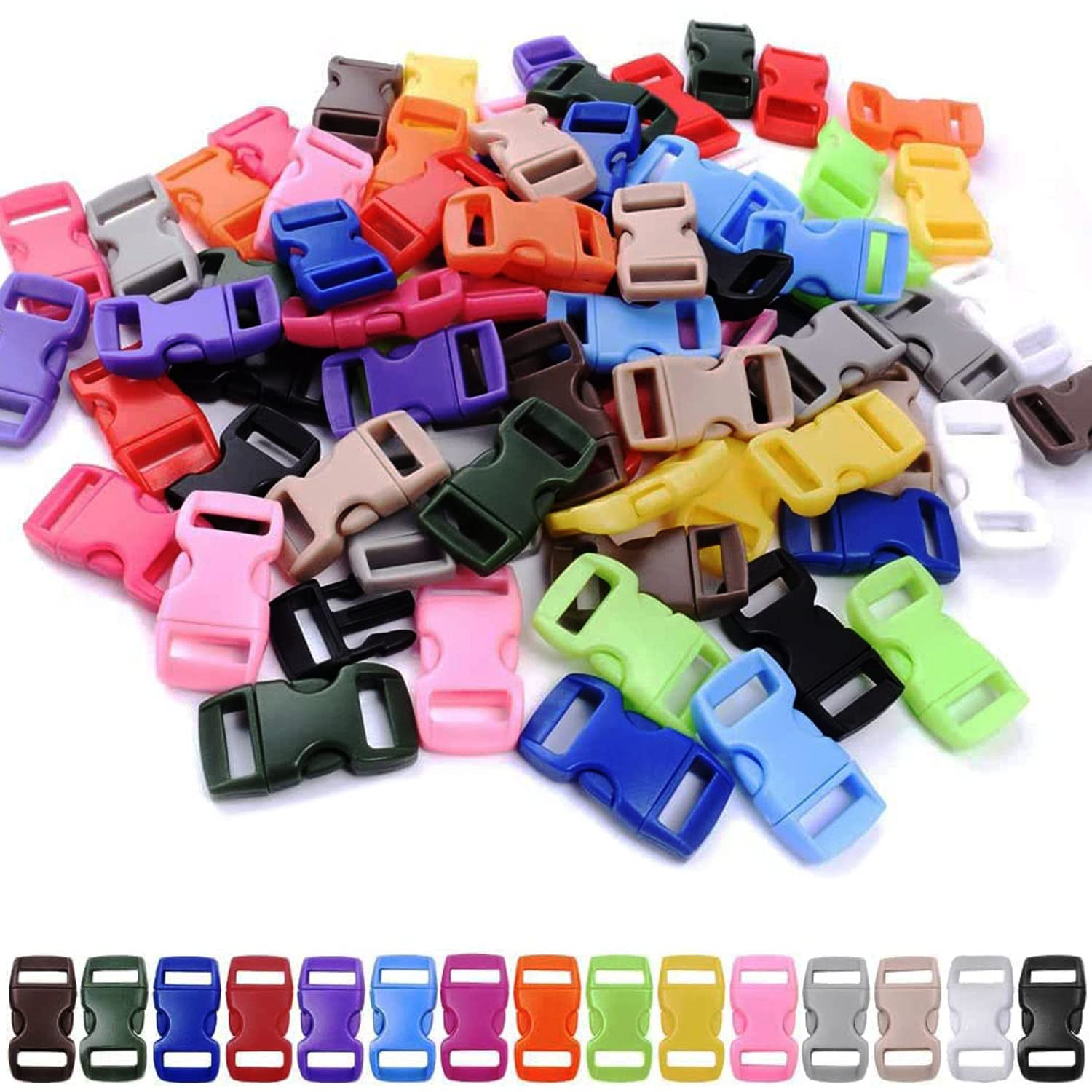 100PCS Fibbie Plastic 10 mm,Laterali in plastica a sgancio rapido Mini Fibbie da 3/8 di Pollice per bracciali Paracord, Collare per Cani, Cinghie, bushcraft, Accessori per Zaini, Tenda