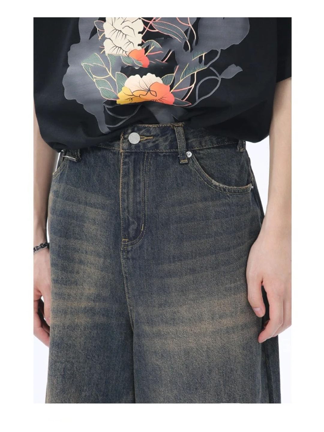Damskie spodenki na co dzień Harajuku Vintage Zamek Luźne Szerokie Nogawki Punk Baggy Mid Long Denim Szorty, Jasnoniebieski, XXL