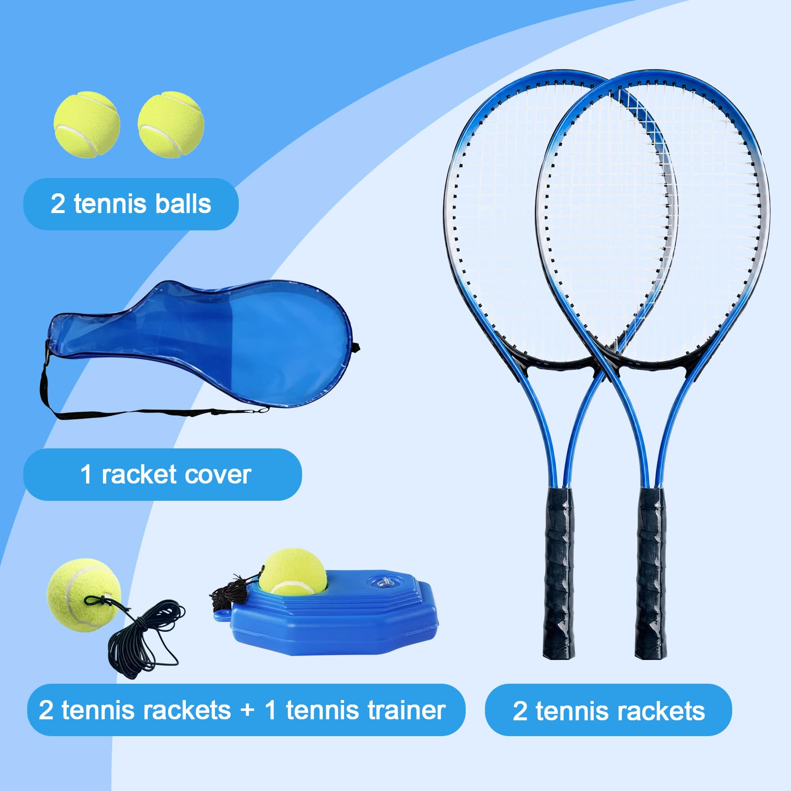 Set di trainer da tennis, attrezzatura da rimbalzo del tennis con palline, racchette e borsa per i principianti giocatori bambini adulti di età superiore ai 3 di 3 anni