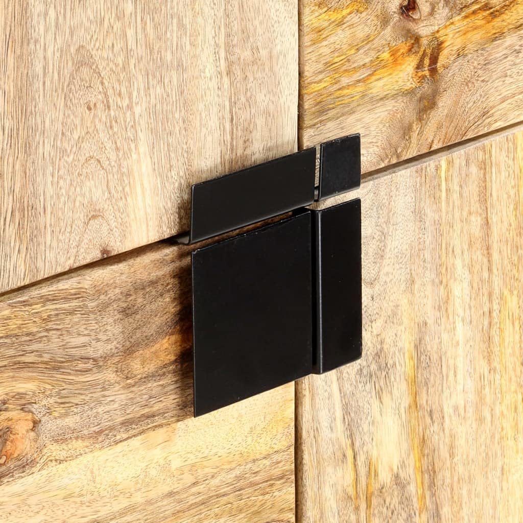 Rustic highboard Solid Mango Wood Brown and Black Polished Finish 11.8x31.5x39.4 inches 4-Door Storage Cabinet with Steel Legs Indoor Living Room Storage Cupboard