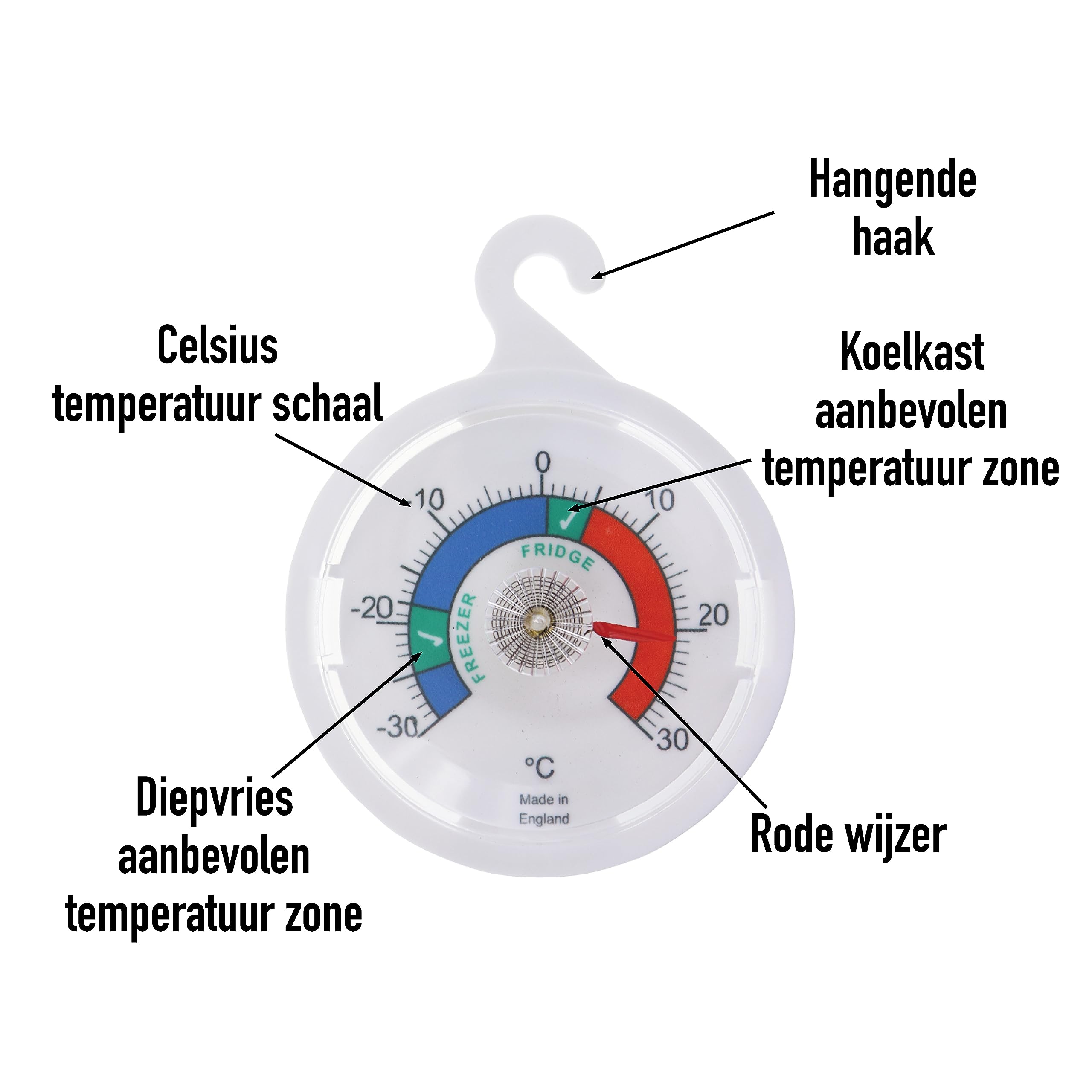 Kühlschrank Thermometer - Farbkodiert Mit Zonen Für -30°C Bis +30°C Bereich