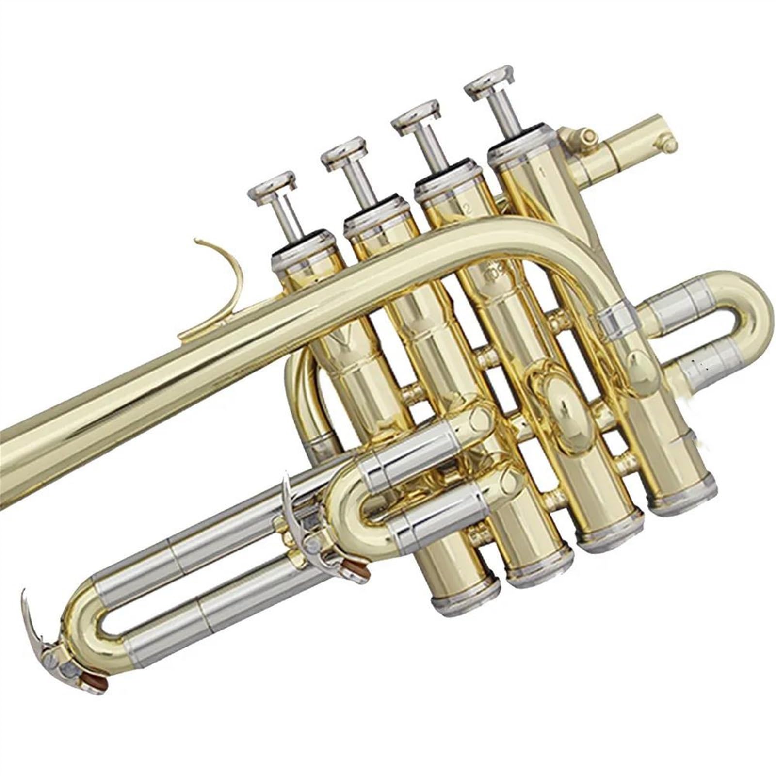 Trompete für Anfänger Professionelle Hochtrompete Bb Piccolo Trompete Messing Gold Silber Lackoberfläche Trompete(Color:Golden)