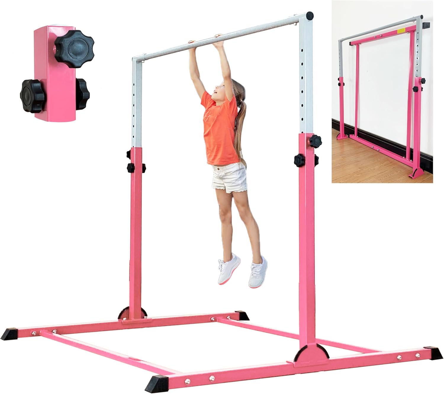 Gymnastic Bar for Kids Gymnastic Kip Bar Horizontal Bar Gymnastic Training Equipment for Kids 3-15 Years Home and Club Use Bar Without Mat Pink