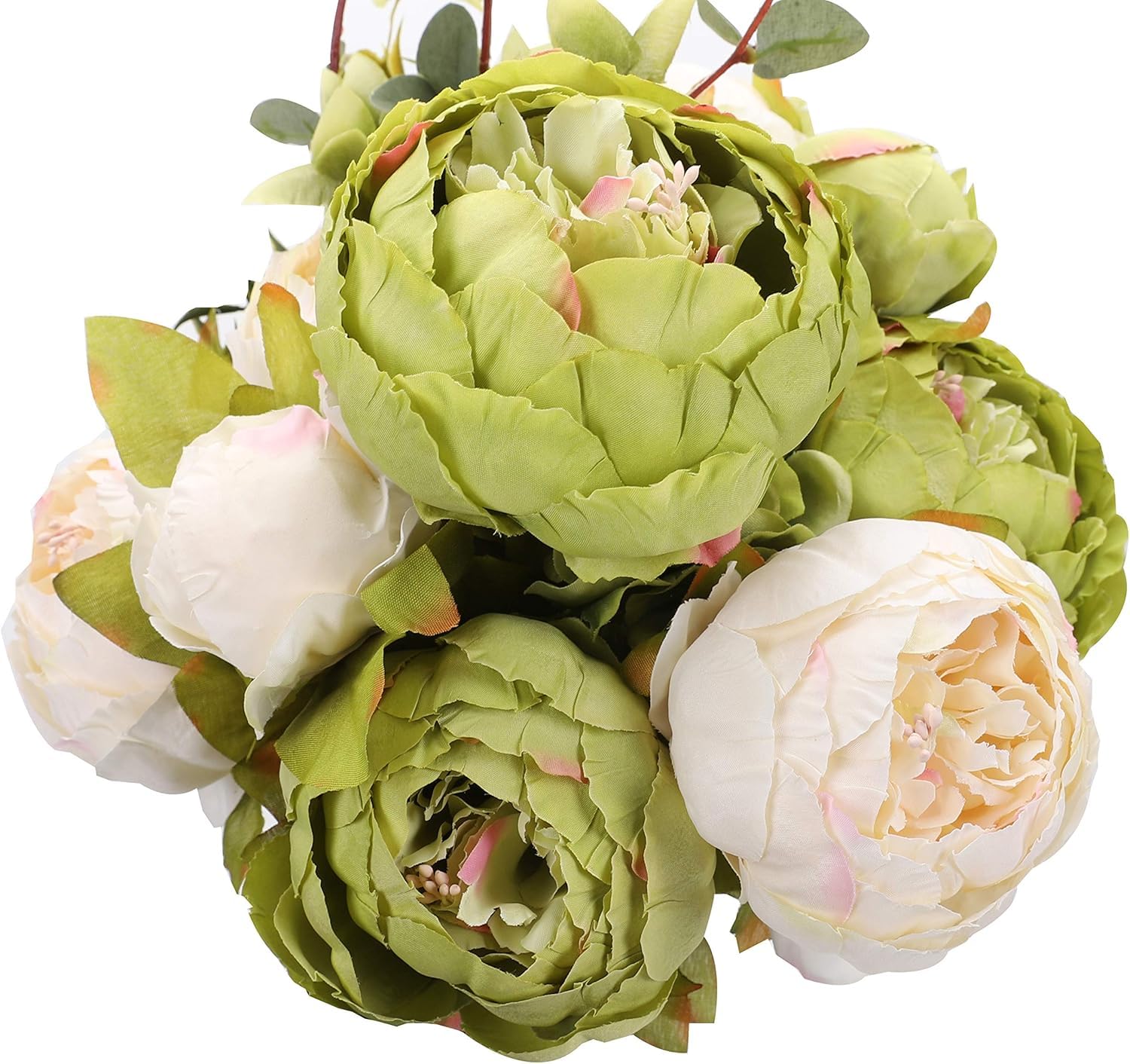 Dekorly Artificial Silk Peony Bouquet – Green | Realistic Faux Spring Flowers for Wedding, Home & Office Décor | Elegant Artificial Floral Arrangement, Pack of 1-image-20
