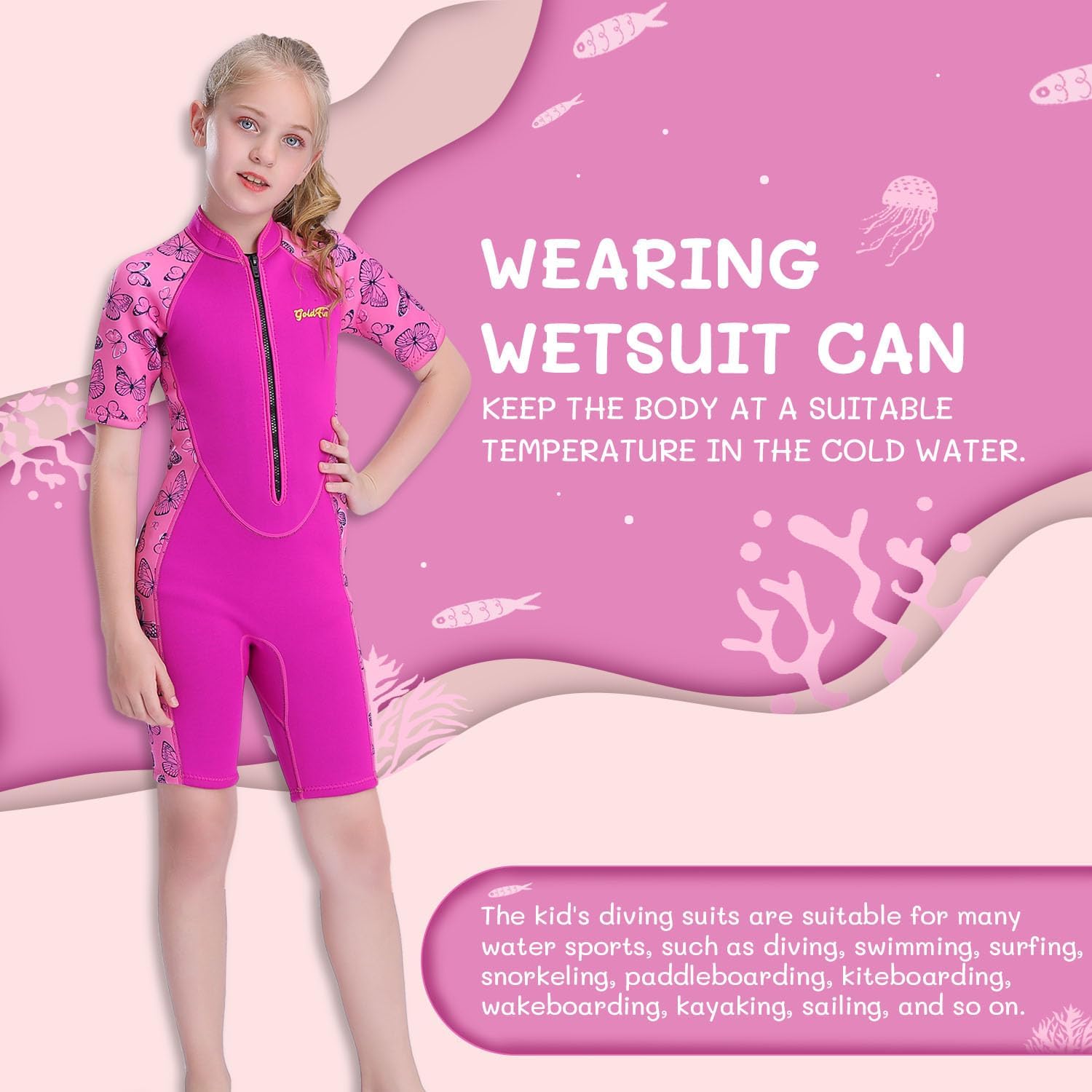 Goldfin Kids Wetsuit for Girls Boys, 2mm 3mm Toddler Shorty Neoprene Front Zip Wet Suits Keep Warm for Water Sports Surfing Snorkeling Swimming - Image 4