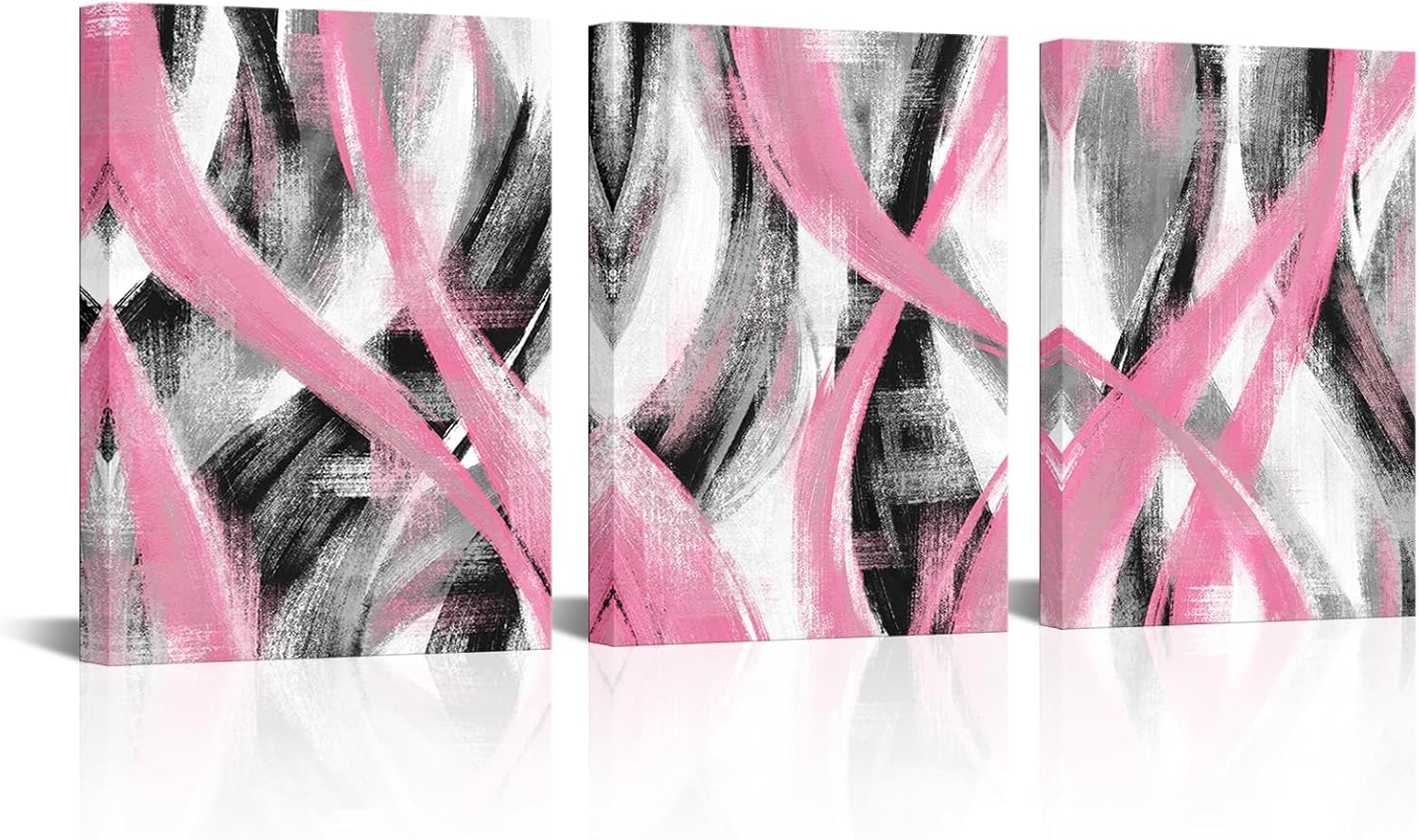 Visual Art Decor Pink Wall Decor Abstract Geometric Pictures Pink Artwork Bathroom Bedroom Wall Decor Framed 12x16inchx3Pieces