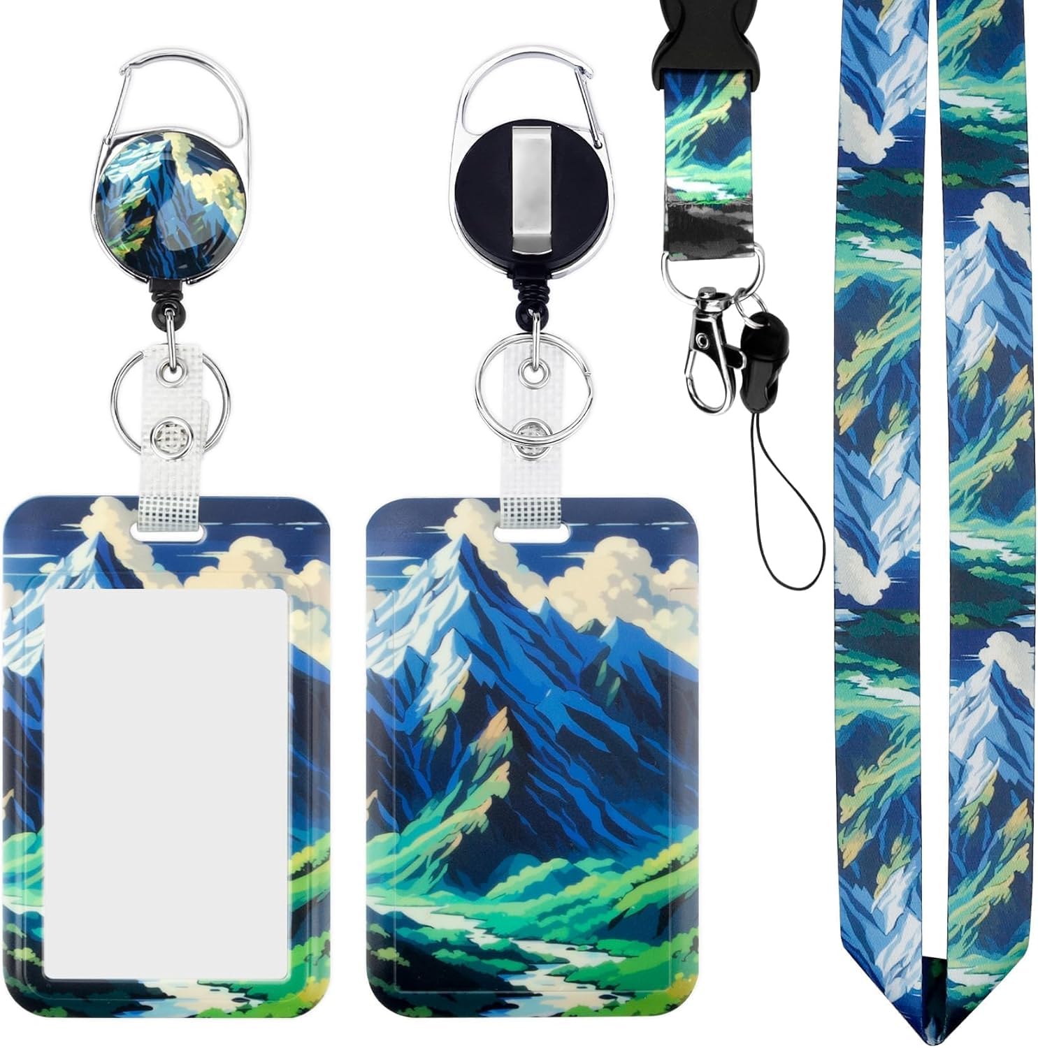 Mountain Blue Lanyard with Card Holder, Extendable Lanyard with Id Badge Holder, Vertical Cards Protector for Driver, Vertical Name Badge Holders for Paramedic, Nurse Essentials Accessories Work