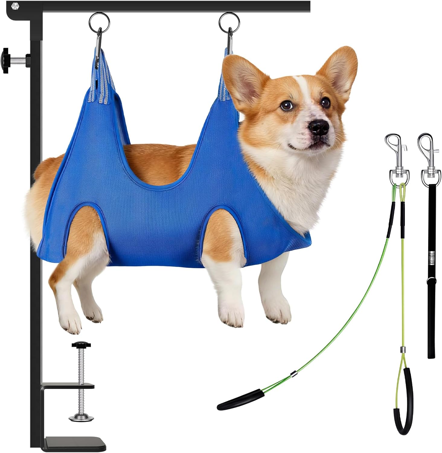 Dog Grooming Table Arm with Hammock, Adjustable Height 26"-40" Heavy Duty Grooming Arm for Dogs, No-Sit Haunch Holders & Loop Noose for Small Medium Dogs at Home or Salon