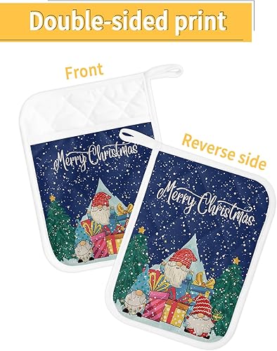 Miniatura 2 de Juego de 2 agarraderas de tela de toalla antideslizantes y aislantes de calor con bolsillo, guantes gruesos para horno, posavasos para hornear,