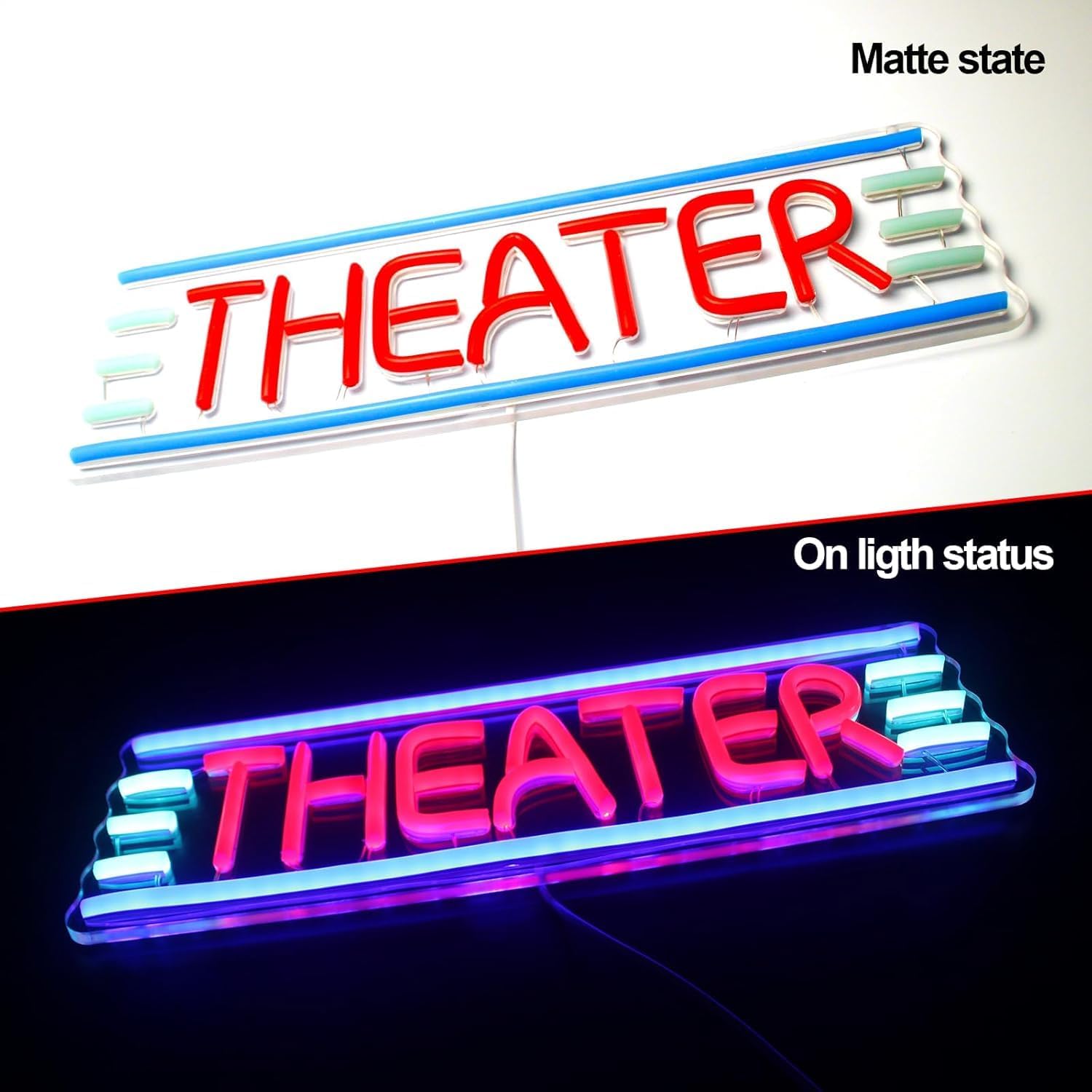 Theater Neon Sign - USB Powered LED Sign/Retro Night Light for Home Theater Decor, Stage Backdrops, Cafe Bars/Themed Rooms & Stage Lovers (12x40cm)