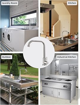 Cold Only Water Tap Single Hole Kitchen Sink Faucet SUS304 Stainless Steel Brushed Nickel