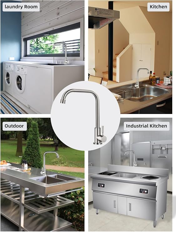 Cold Only Water Tap Single Hole Kitchen Sink Faucet SUS304 Stainless Steel Brushed Nickel
