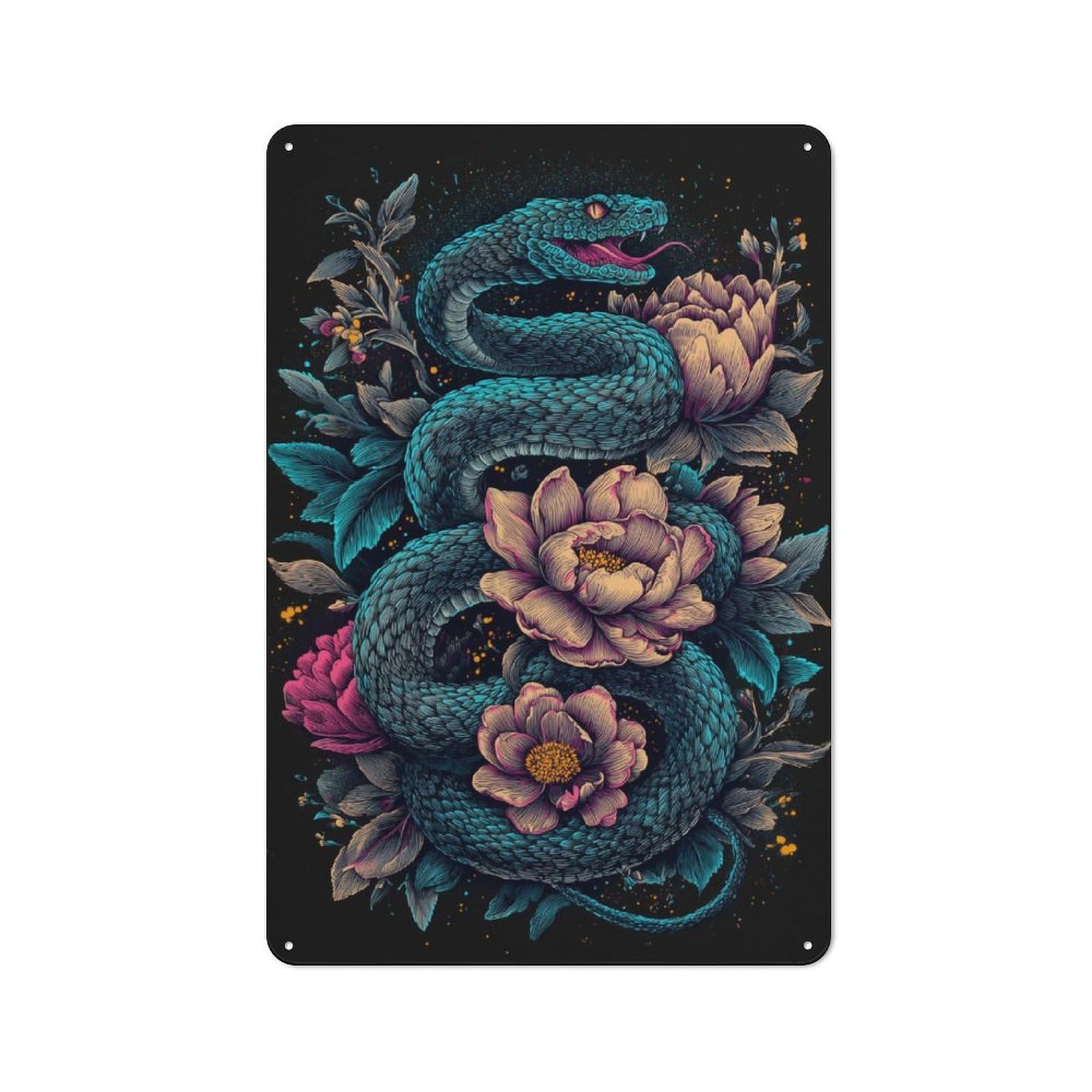 Junmoney Serene Serpent Blooms Rustic Metal Sign 30X20cm For Café Or Restaurant, For Vintage Wall Decor Fans, For Living Room And Hallway Decor