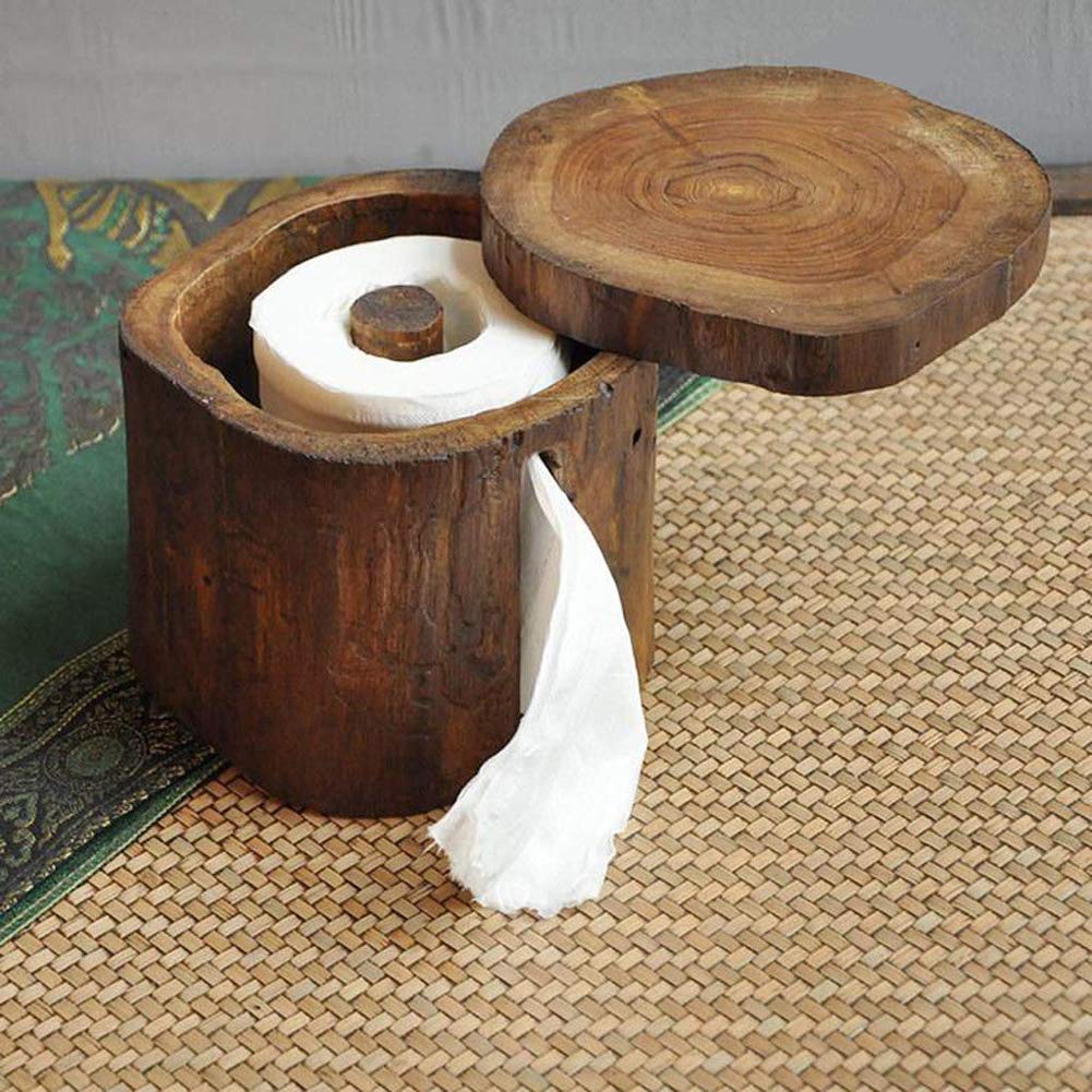 Toilettenpapierhalter aus Holz an der Wand, Seidenpapierhalter, Badezimmer Küchenrollenhalter Ständer,Braun