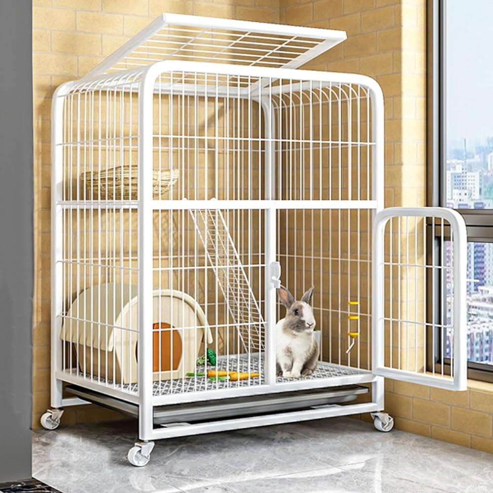 Cage pour lapin d'intérieur à roues pour un salon propre et élégant