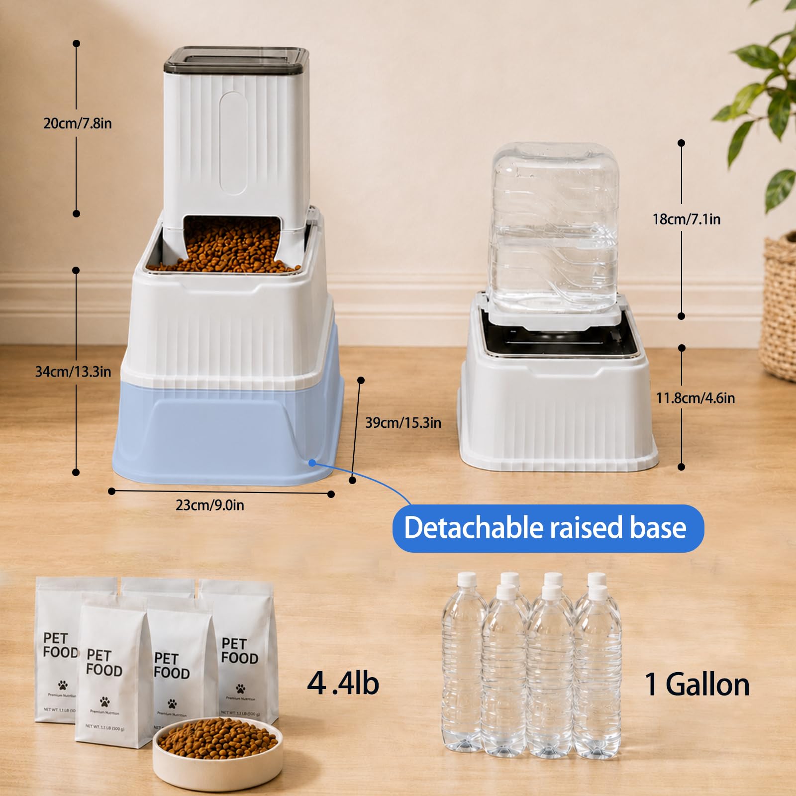 Erhöhtes Hundefutter und Wassernapf Set Schwerkraft Automatisches Nachfüllen, Große Hunde Edelstahlnäpfe mit Boden, Erhöhter Hundefutterspender & Wasserflasche für Hunde, Katzen, Tragbarer