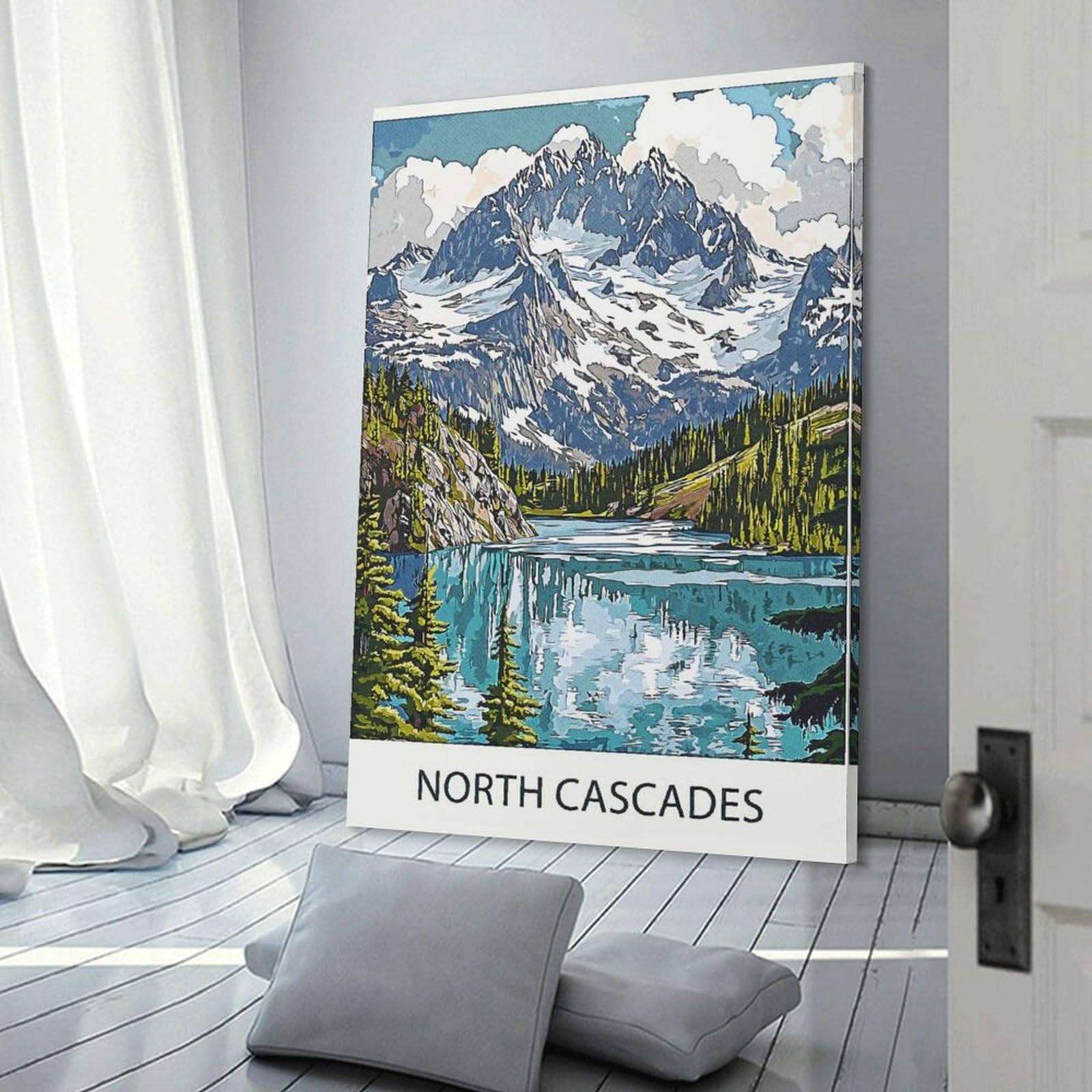 Junmoney North Cascades Mountain Lake Home Decor Wall Art 16x24inch(40x60cm), for Restful Interiors, Bedrooms Or Small Rooms, Decorative Wall Art for Cosy Rooms