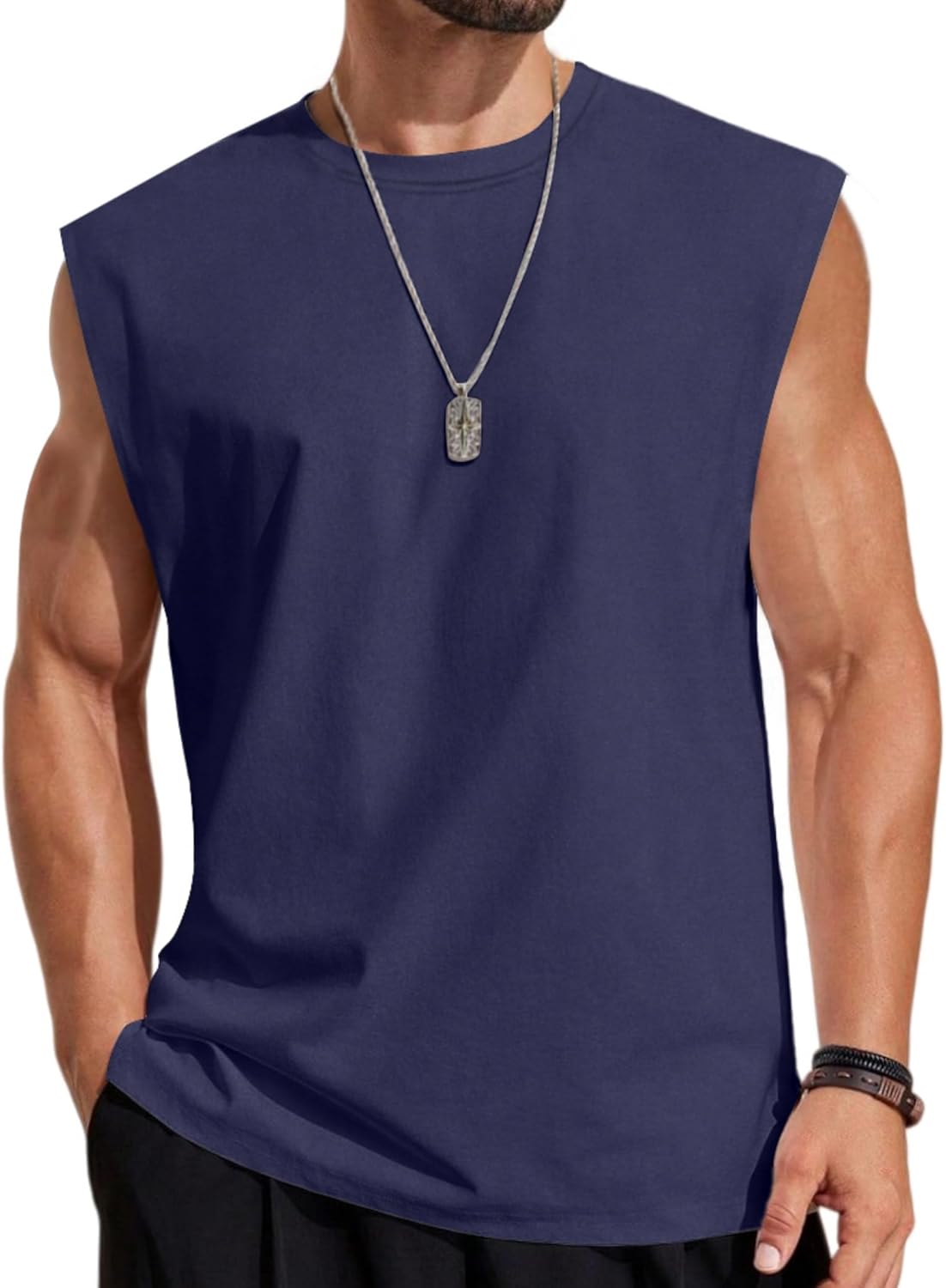 COOFANDY Mens Sleeveless Shirts Cotton Workout Tank Tops Cut Off Shirts Gym Muscle Loose Fit Tee