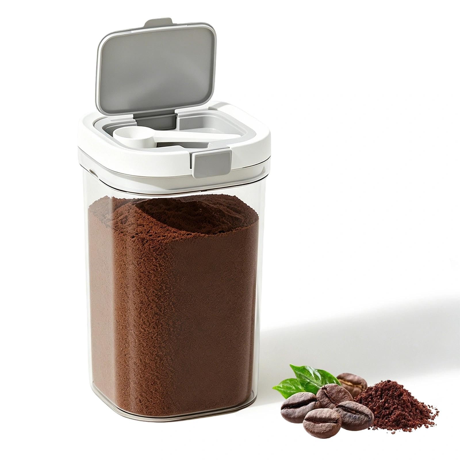 MFSKJELF Airtight Coffee Canister with Lid and Scoop, 1800 ML Airtight Coffee Container, Kitchen Food Storage Jar for Grounds Coffee, Beans, Tea, Sugar, Flour, Cereal, Dry Food Storage