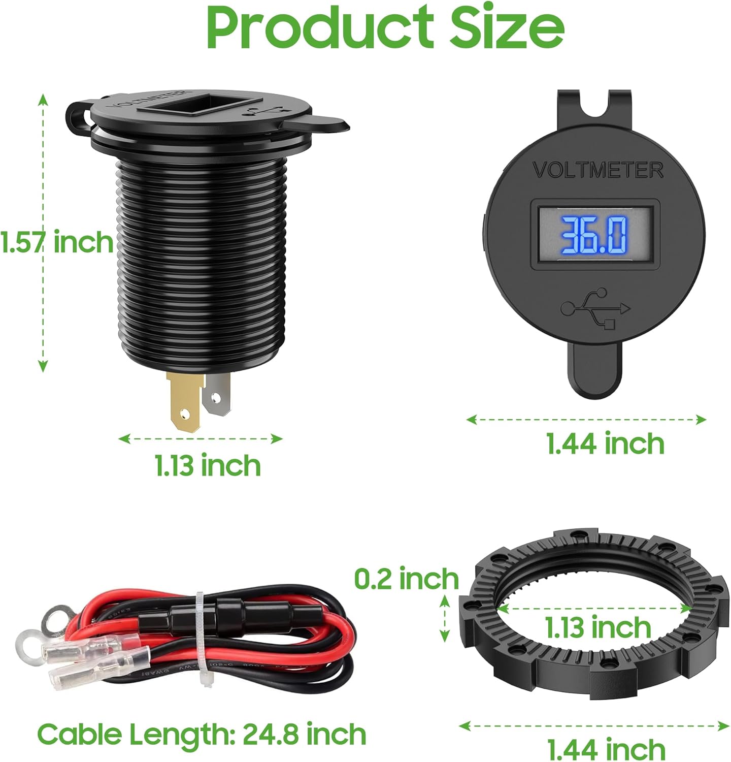10L0L Golf Cart Quick Charge 3.0 Dual USB Outlet Fast Charger Socket for Yamaha Club Car EZGO Car Boat Marine RV ATV Truck, Metal Shell Safe Charging Socket with LED Digital Voltage Meter (12-48V)