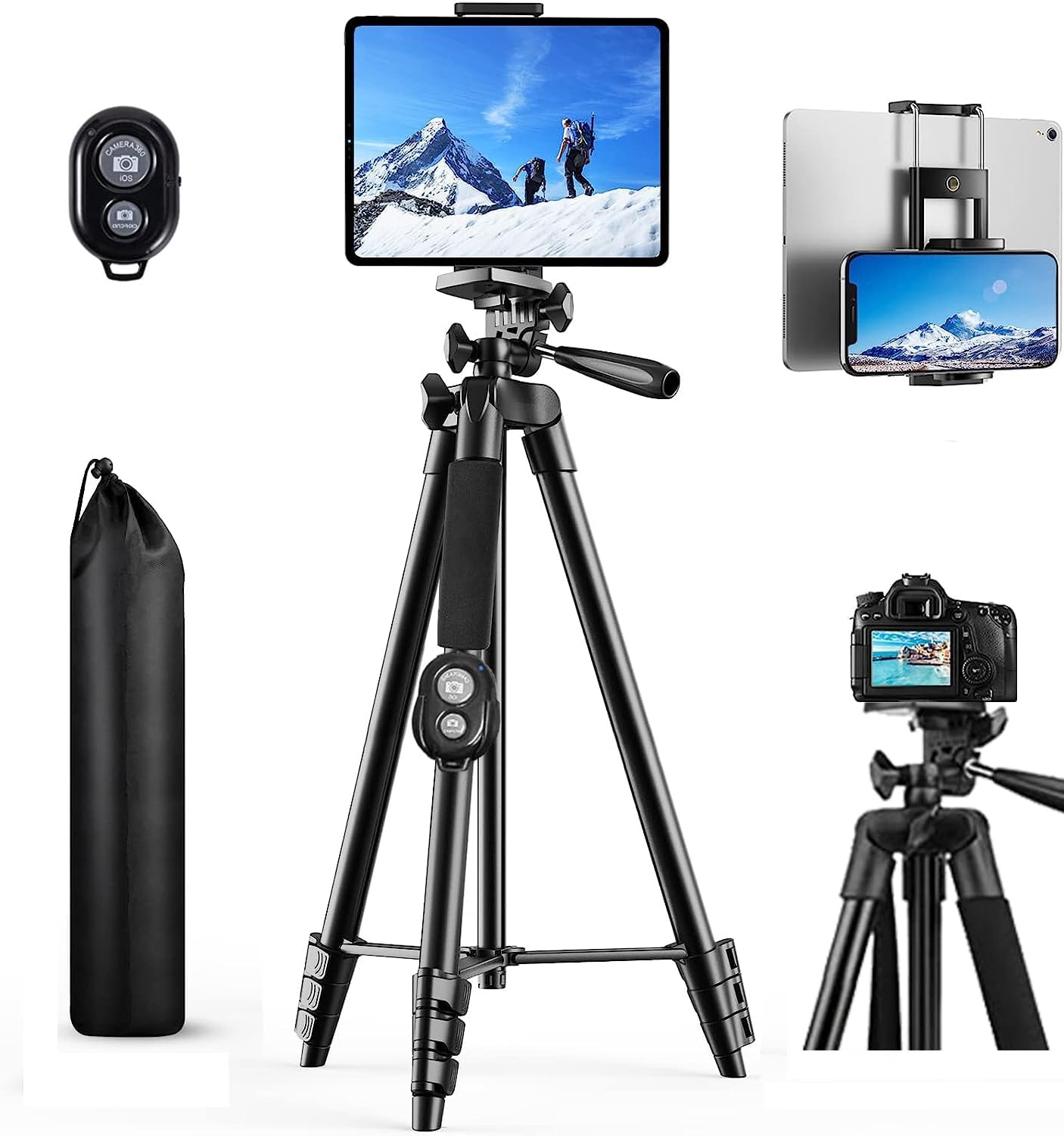 Tripod for Phone & Camera,160cm Extendable Cell Phone Tripod with
