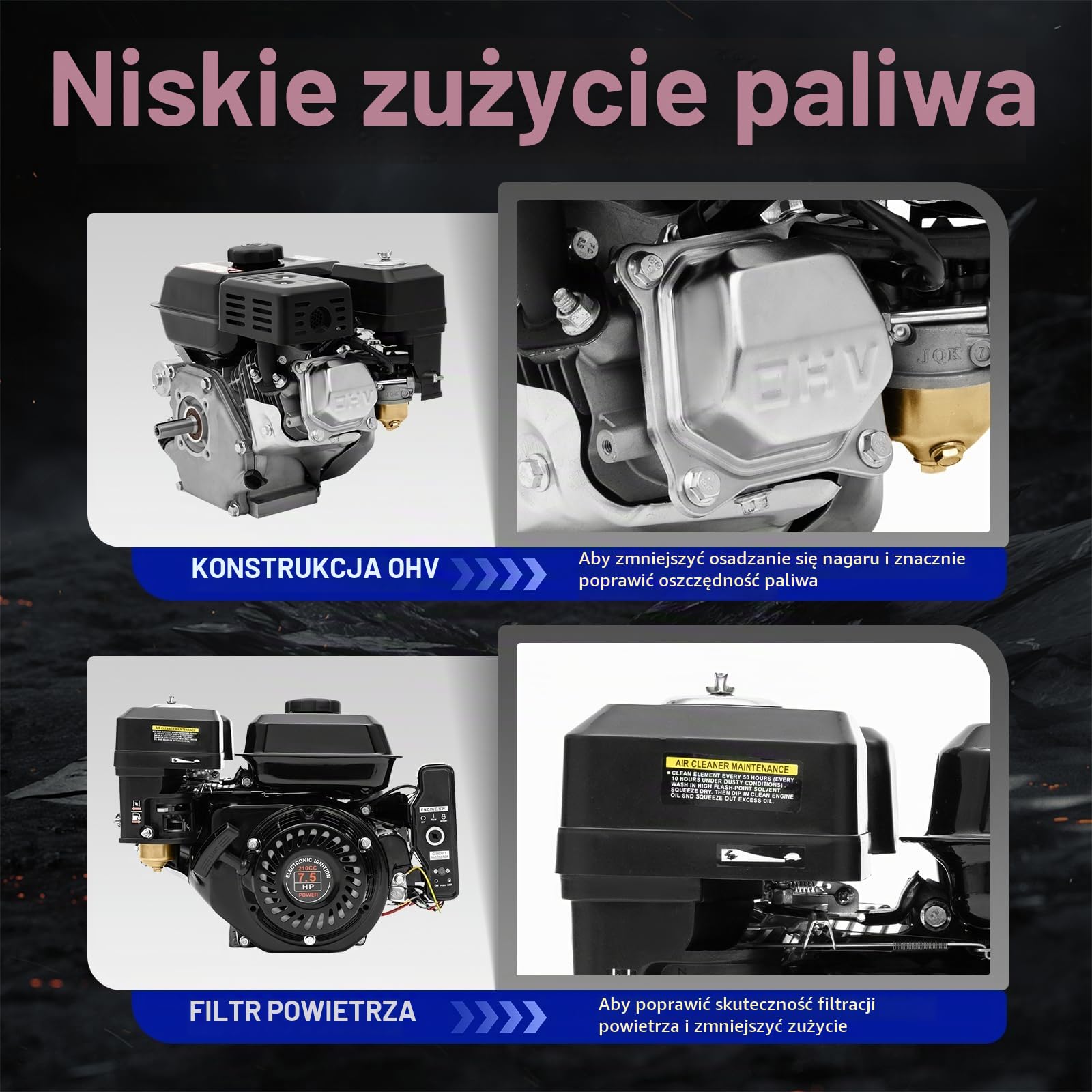 Silnik benzynowy 7,5 KM, 3 kW, silnik przemysłowy, gokart, elektryczny, 210 cc, 4-suwowy, jednocylindrowy, chłodzony powietrzem, gokarty, generator, myjka wysokociśnieniowa, przecinarka do betonu 3600
