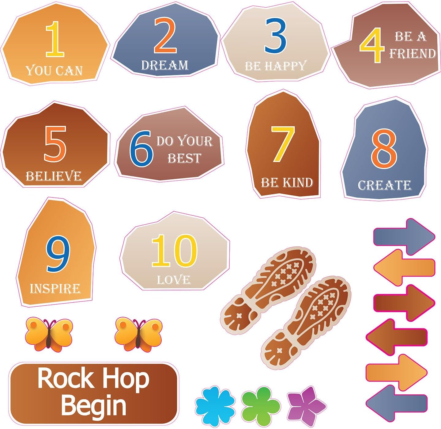 Rock Hop Begin Playscape - Counting Numbers 1-10 School & Classroom Sensory Path Kit Accessories – with 21 Custom Vinyl Floor Decals