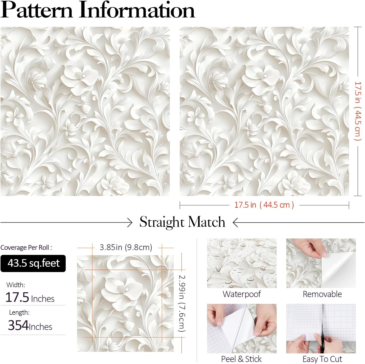 FunStick 17.5x354 Off White Wallpaper Modern Floral Peel and Stick Wallpaper for Kitchen Living Room Renter Friendly Wall Paper Waterproof Removable Magnolia Flowers White Contact Paper for Furniture