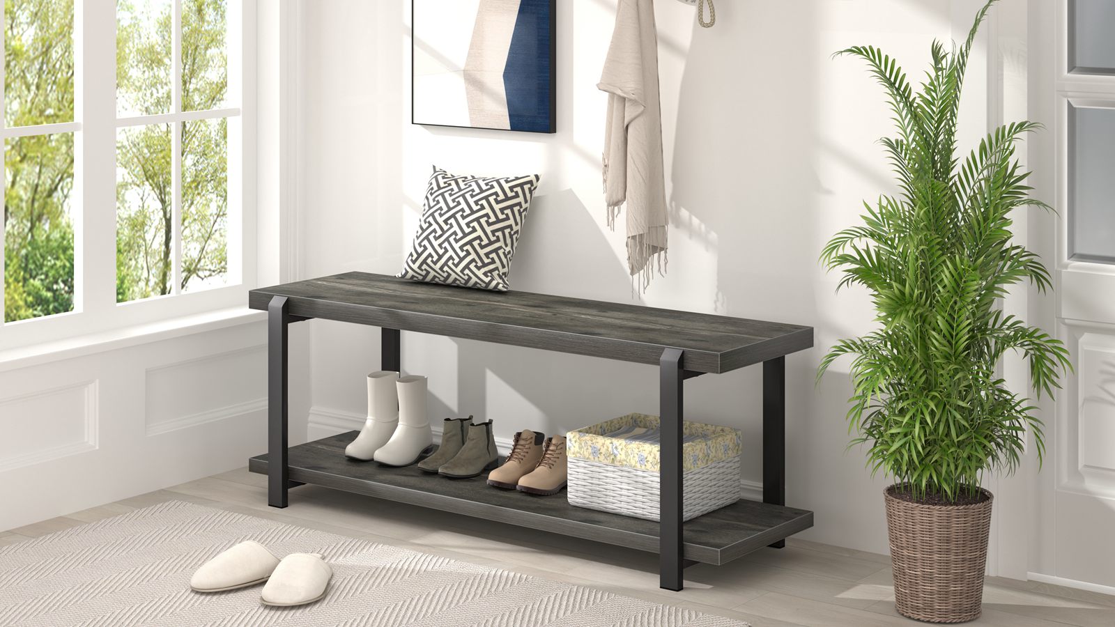 超人気＆希少！TRUCK FURNITURE BENCH AND SHELVES Amazon.com: EXCEFUR Industrial Entryway Bench with Storage