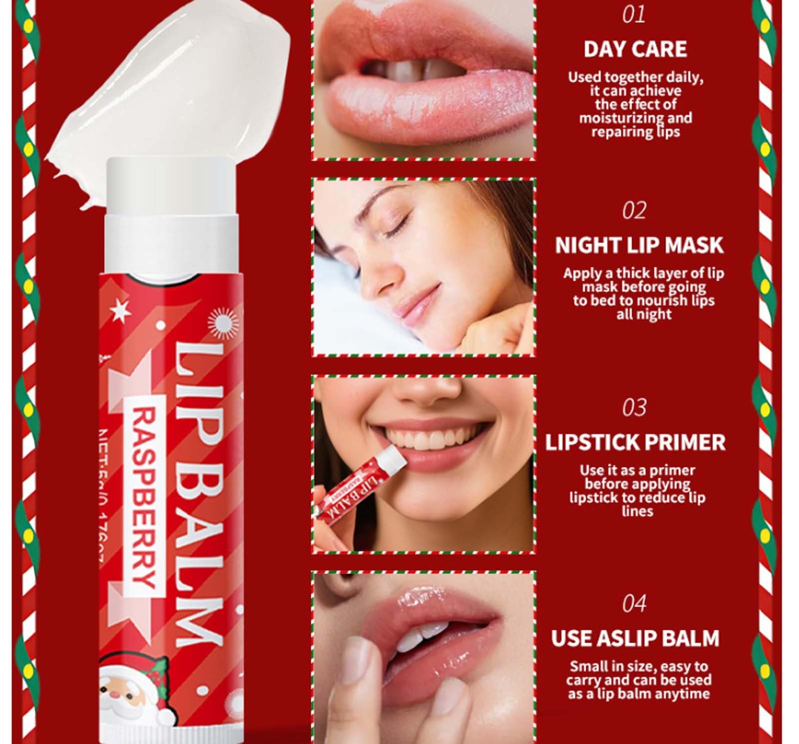 Christmas Lip Balm Set, Deep Hydrating Lip Moisturizing Brightens Lip Color