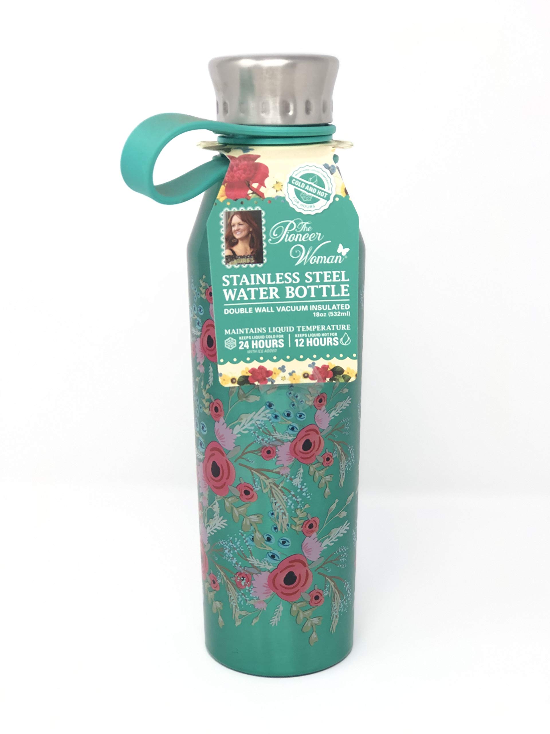 The Pioneer Woman Stainless Steel Water Bottle 18 oz 24 Hrs Cold 12 Hrs Hot (Teal Blue)