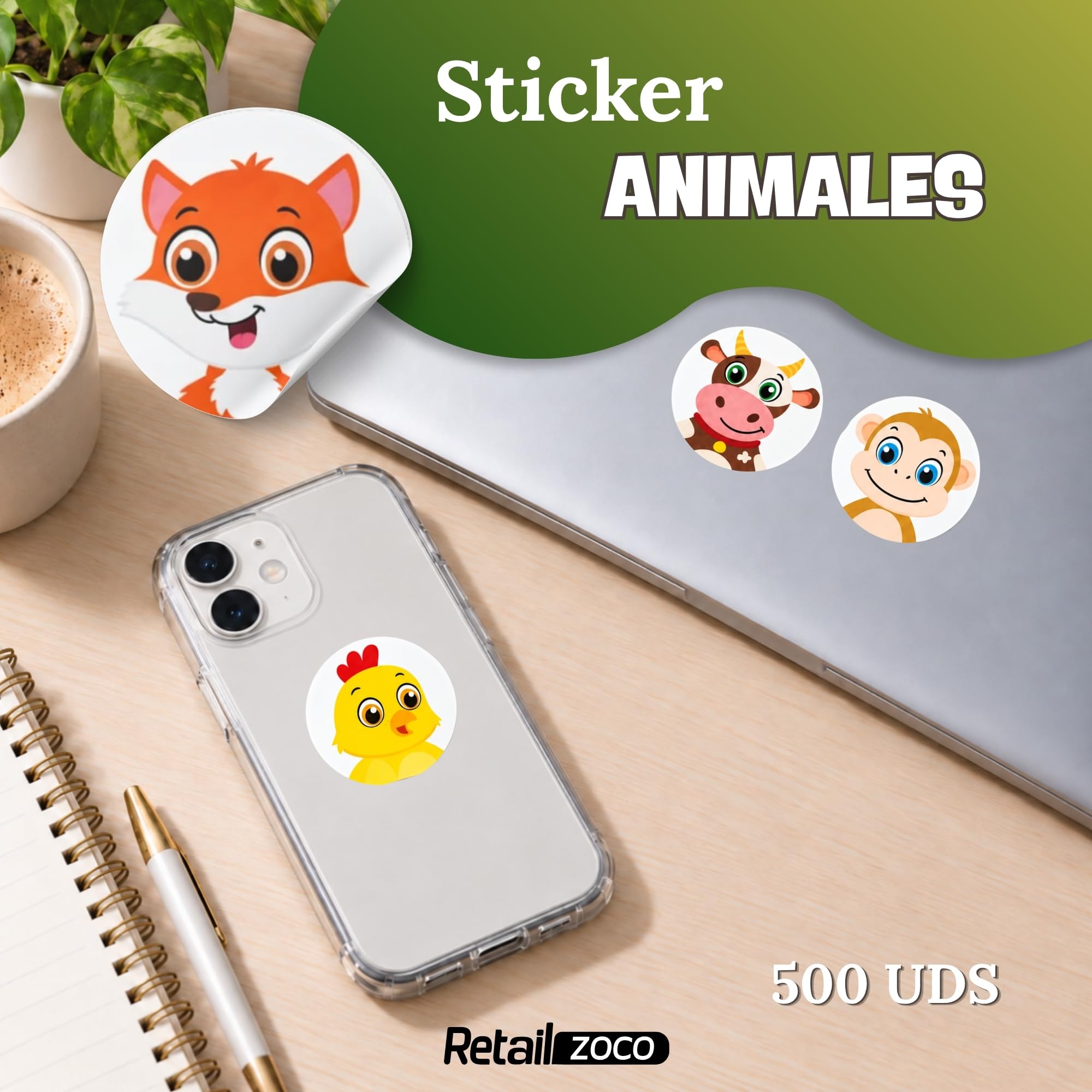 Rollo Pegatinas animales Granja para niños, animal stickers, 3 Unidades - imagen 2