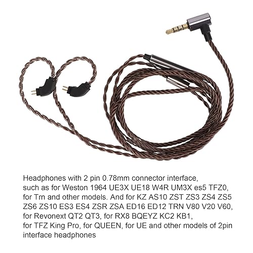 Miniatura 3 de plplaaoo Cable de repuesto para auriculares, cable de audio de repuesto, con micrófono para auriculares de 2 pines de 0.031 in con control de