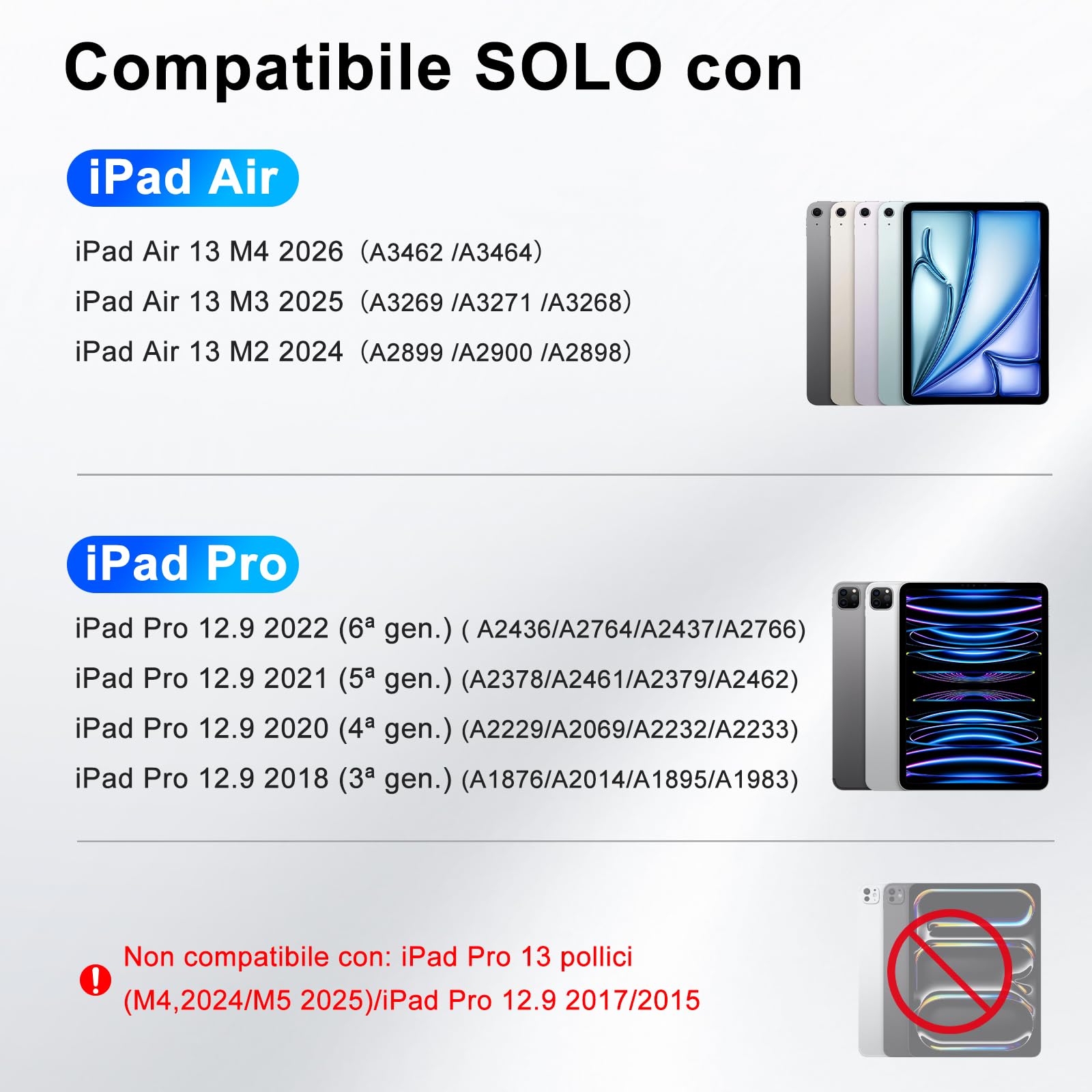 IVEOPPE Tastiera Custodia Magnetica Touchpad per iPad Air 13 13" M4 2026/M3 2025/M2 2024, iPad Pro 12.9 6a/5a/4a/3a Gen, Supporto a Sbalzo Galleggiante, Retroilluminazione a 7 Colori Trackpad, Nero
