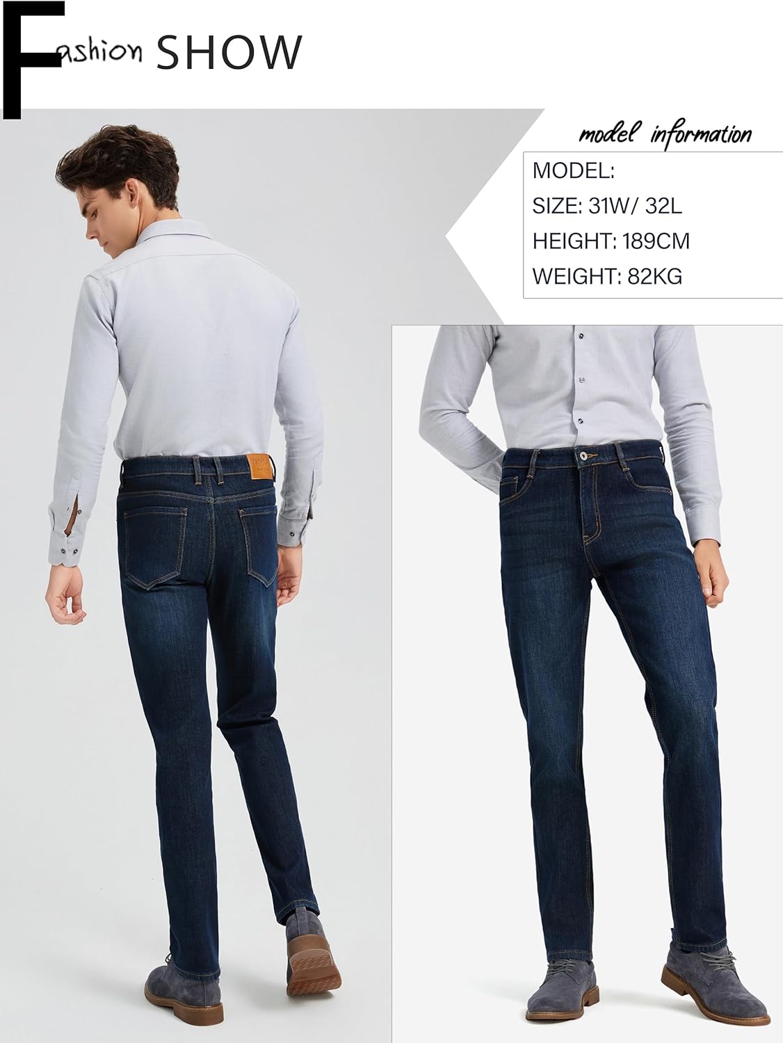 Thermal Stretch Jeans for Men Fleece Lined Winter Pants Regular Fit Business Casual - Image 4