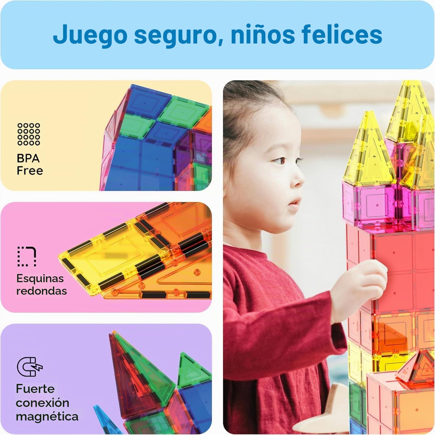 PicassoTiles Juego de 60 piezas de bloques magnéticos - Set de 60 piezas de baldosas magnéticas - Juguetes de construcción educativos - Set de aprendizaje de ingeniería - Mint - Juego pedagógico