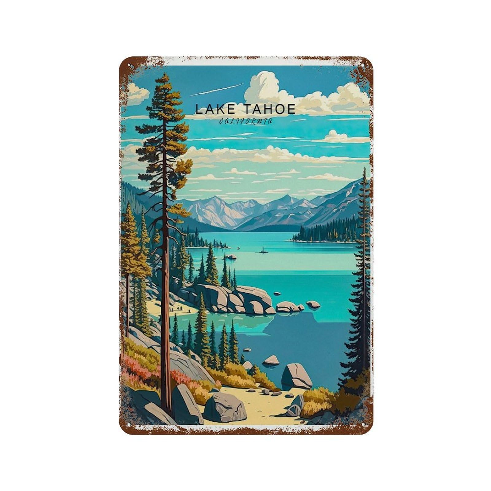 xiaoxiaoshen Lake Tahoe California Travel Traveler Gifts, Visit Lakes Wall Decor Art Metal Tin Poster Modern Home Decor Art Home Bar Shop Decorations Vintage Sign 30x20cm
