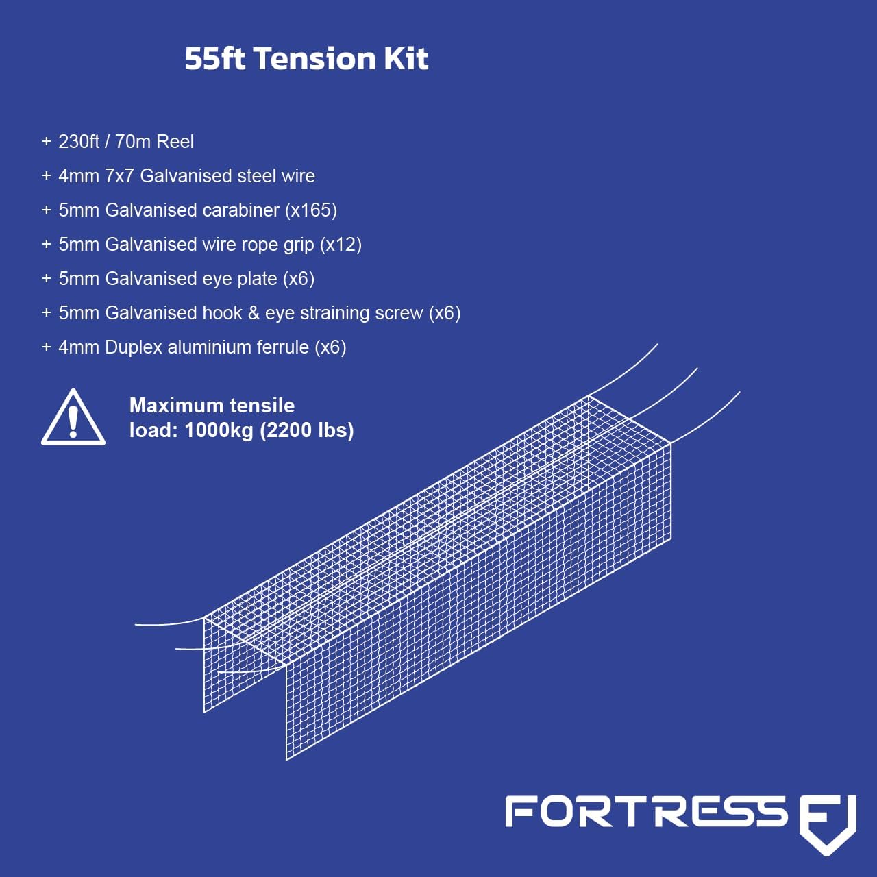FORTRESS Batting Cage Netting Wire Tension Kit [35ft, 55ft & 70ft Batting Cages] | Durable Premium Heavy Duty Net Hanging Kits | Perfect for Baseball & Softball Batting Cages & Hitting Tunnels