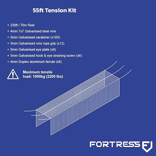 Miniatura 14 de FORTRESS Kit de tensión de alambre de red de bateo [jaulas de bateo de 35 pies, 55 pies y 70 pies] Kits duraderos de alta resistencia para colgar