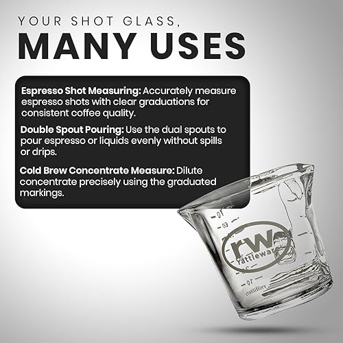 Miniatura 8 de Rattleware Jarra de vaso espresso – Taza medidora auténtica de doble boquilla con graduaciones en ml y onzas, alto volumen, grado comercial para