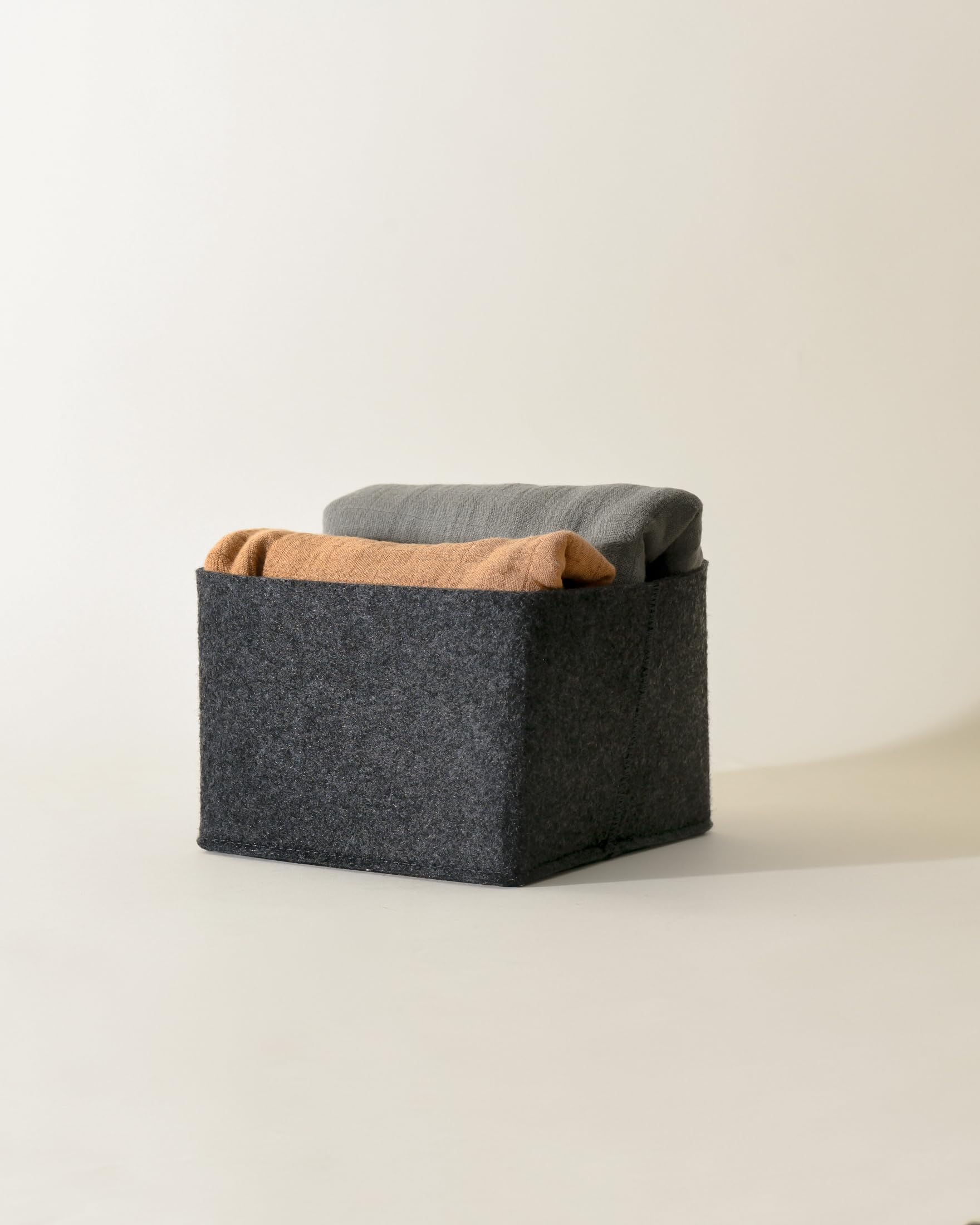 SortJoy Storage Basket 3-piece Collapsible Felt bin Foldable Drawer Organizer Bins Small Kid Pet Toy Clothes Underwear Sock Bra Closet Bathroom (Carbon Dark Grey x3) 6.3 x 6.3 x 4.5” Petite Flex Bin