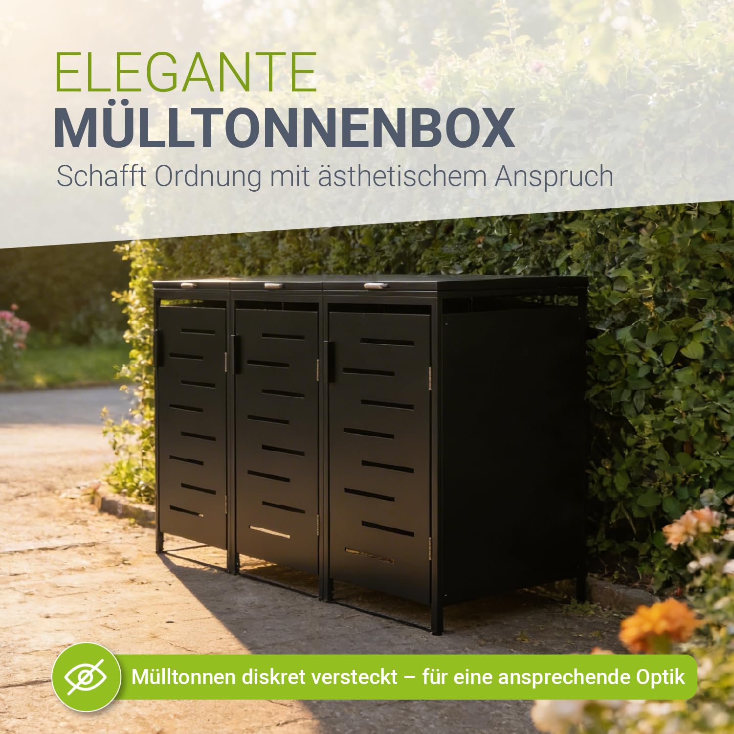 Juskys Mülltonnenbox Arel 3er - Metall Gartenbox für 120 BZW. 240 Liter Mülltonnen - Aufbewahrungsbox abschließbar - Unterstand mit Dach & Gasdruckfeder - Anthrazit