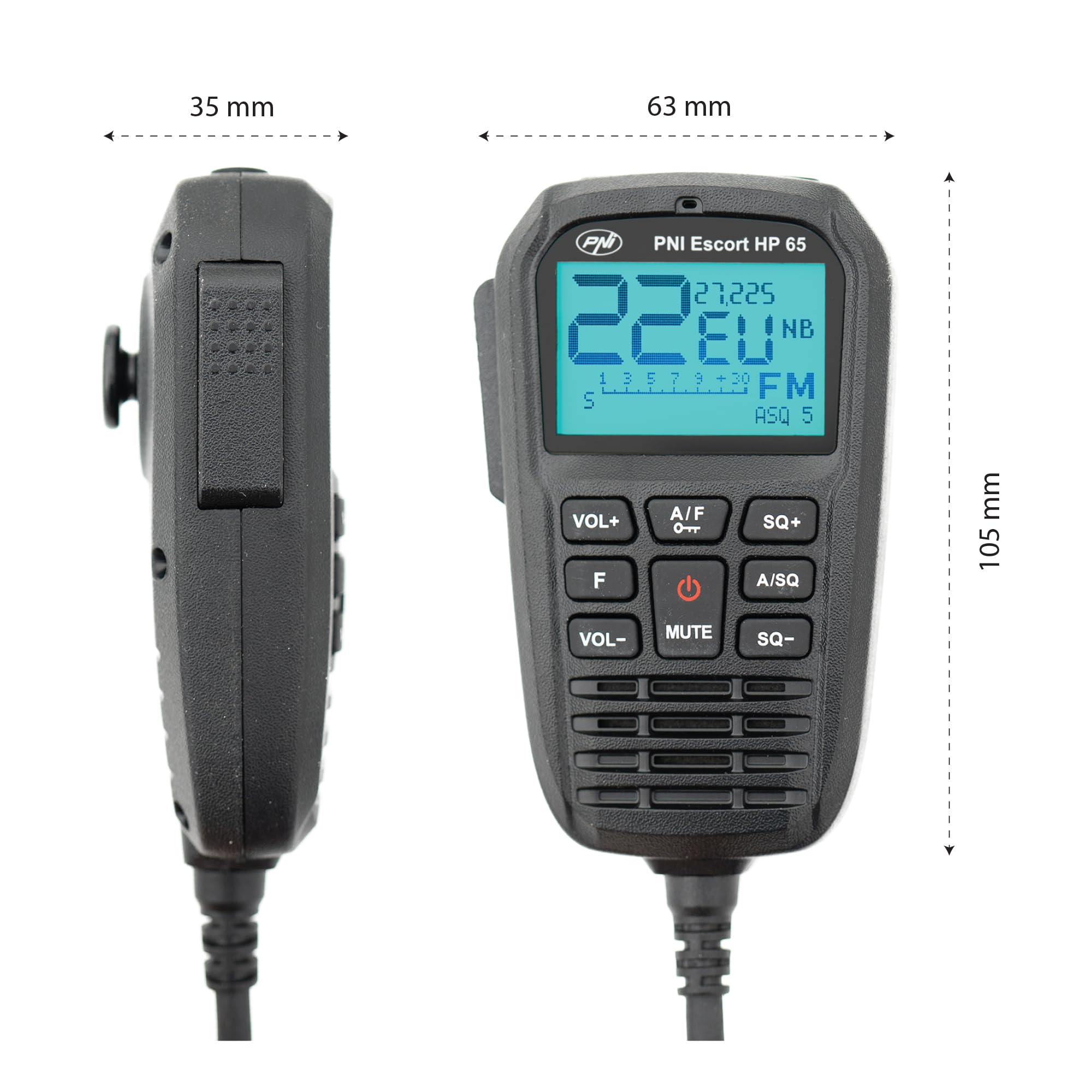 Estación de Radio CB PNI Escort HP 65 ASQ, multinorma, antiruido, ASQ, Ajustable SQ, 12 V - 24 V, Enchufe para Encendedor de Cigarrillos Incluido