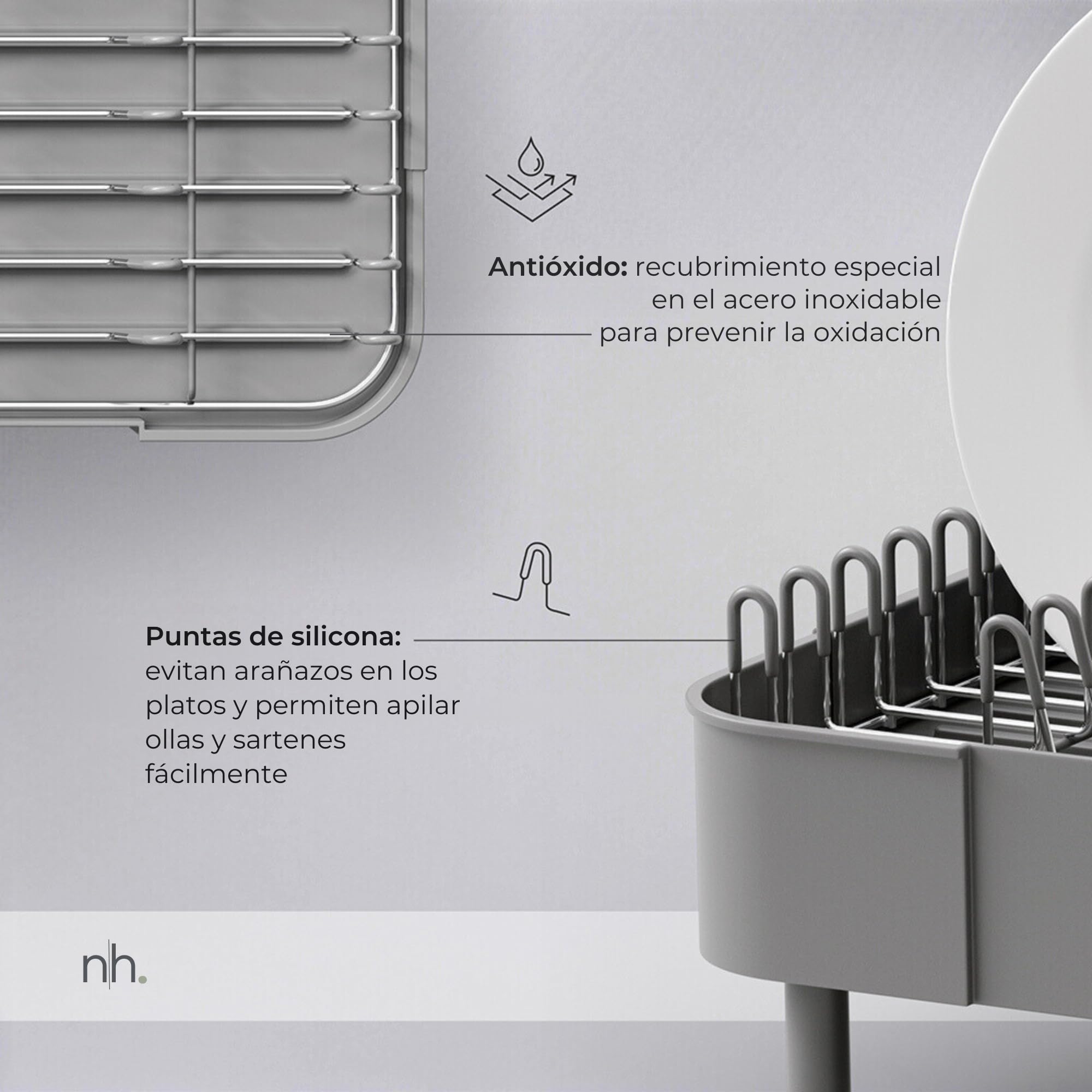 Escurreplatos Extensible de Acero Inoxidable | Diseño Moderno, Minimalista, Elegante y Adaptable Gris Oscuro