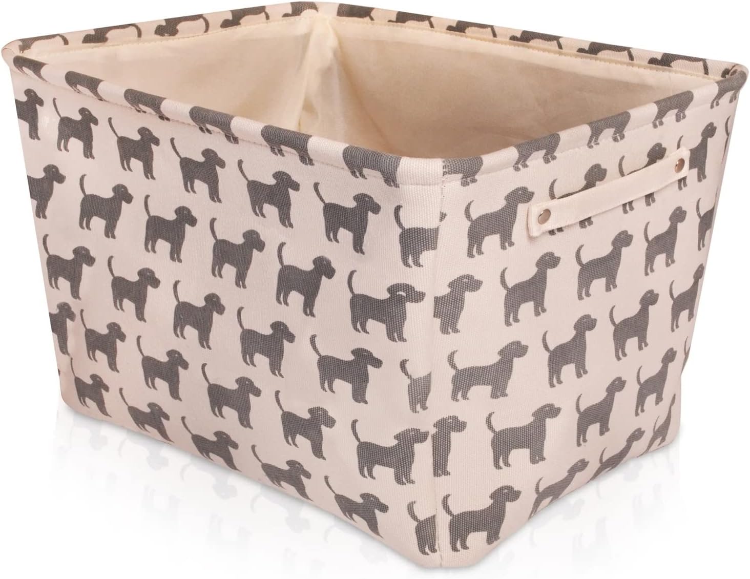 Altatac Canvas Storage Basket Rectangular with Handles 7.5''x16''x12.25'', Household Storage For Blankets, Towels, Toys - White with Gray Dog Print - 3 Pack